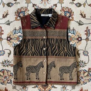 Vintage Tapestry Red Black and Gold Animal Print Vest by Dressbarn